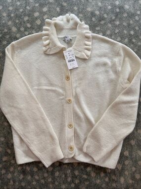 Crewcuts Cream Ruffle-Collar Button Cardigan